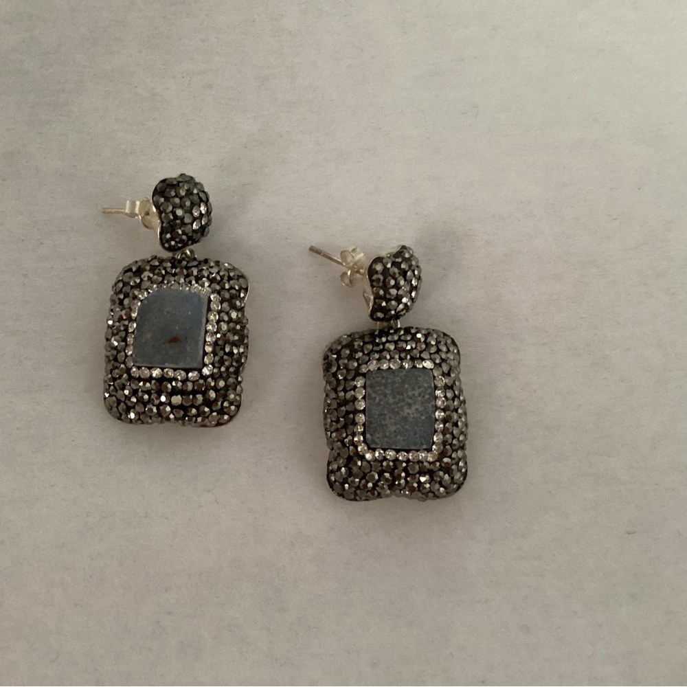 Rectangle Gemstone Earrings, Sterling Silver